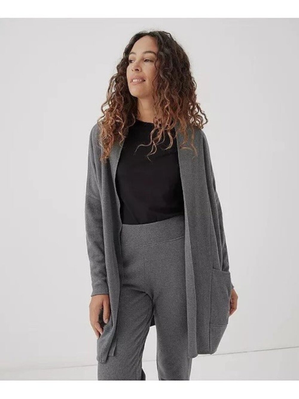 Pact Organic Airplane Cardigan Grey L /XL  Lagen Boho Longline